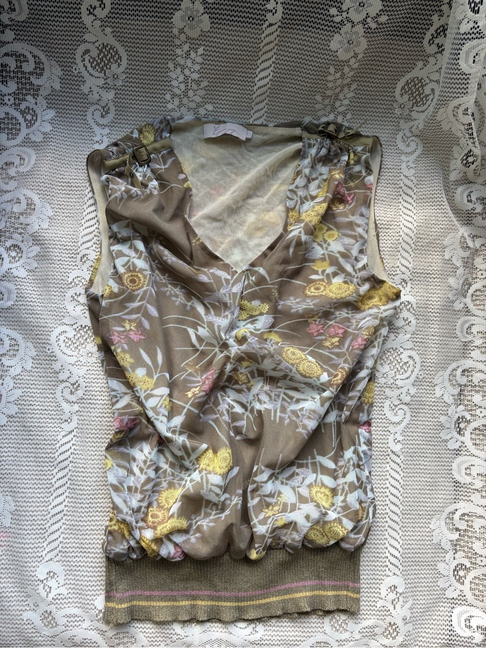Floral Sleeveless V-Neck Knit Top - Taupe Floral